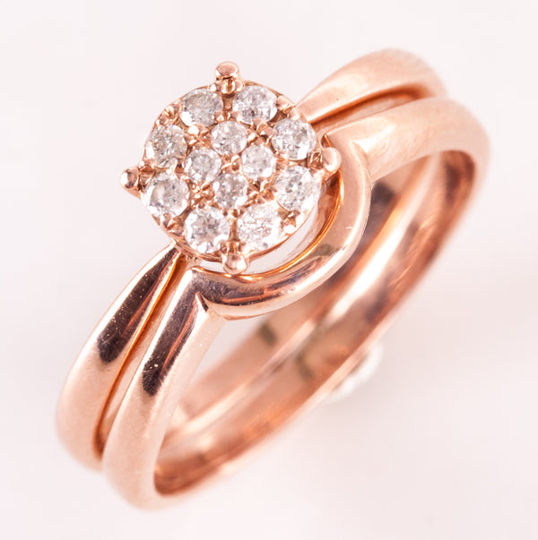 14k Rose Gold Round Diamond Cluster Style Engagement Wedding Ring Set .20ctw