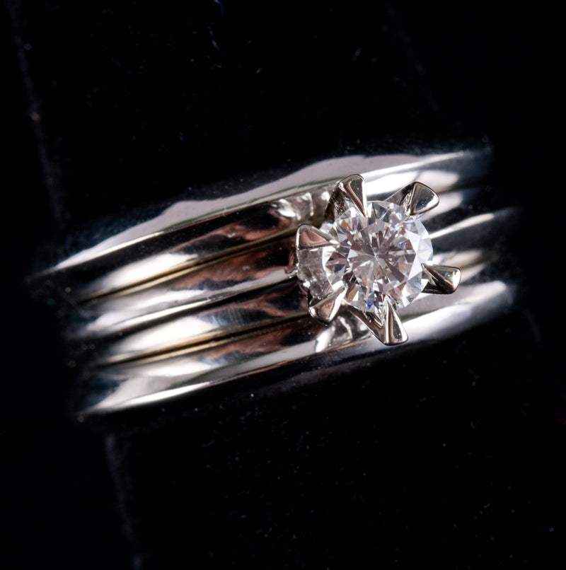 18k White Gold Round Diamond Solitaire Engagement Wedding Rings Set .33ctw 6.67g