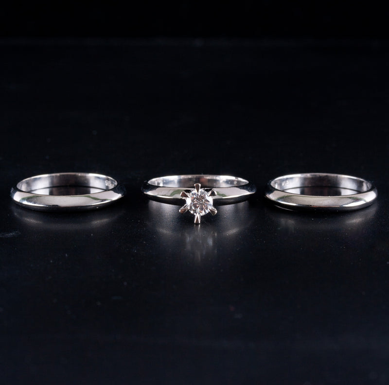 18k White Gold Round Diamond Solitaire Engagement Wedding Rings Set .33ctw 6.67g