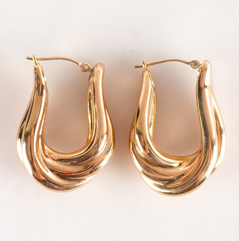 14k Yellow Gold Hollow Twisted Style Hoop Earrings W/ Saddle Backs 5.48g