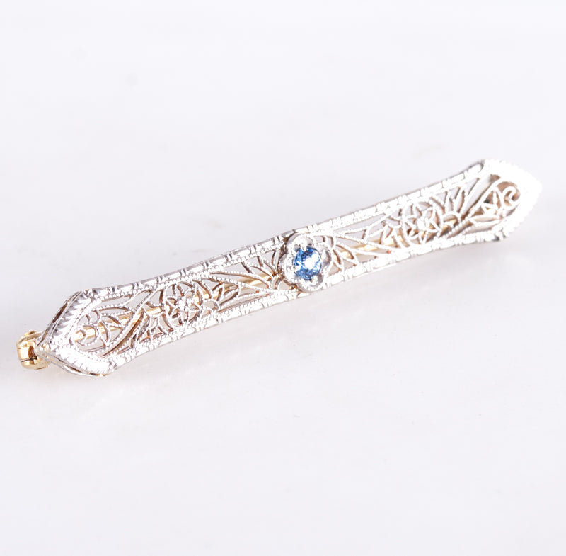 Vintage 1920's 14k White Yellow Gold Round Sapphire Two Tone Brooch .05ctw 1.97g