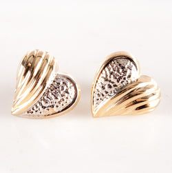 14k Yellow White Gold Two-Tone Heart Style Earrings W/ Butterfly Backs .55g