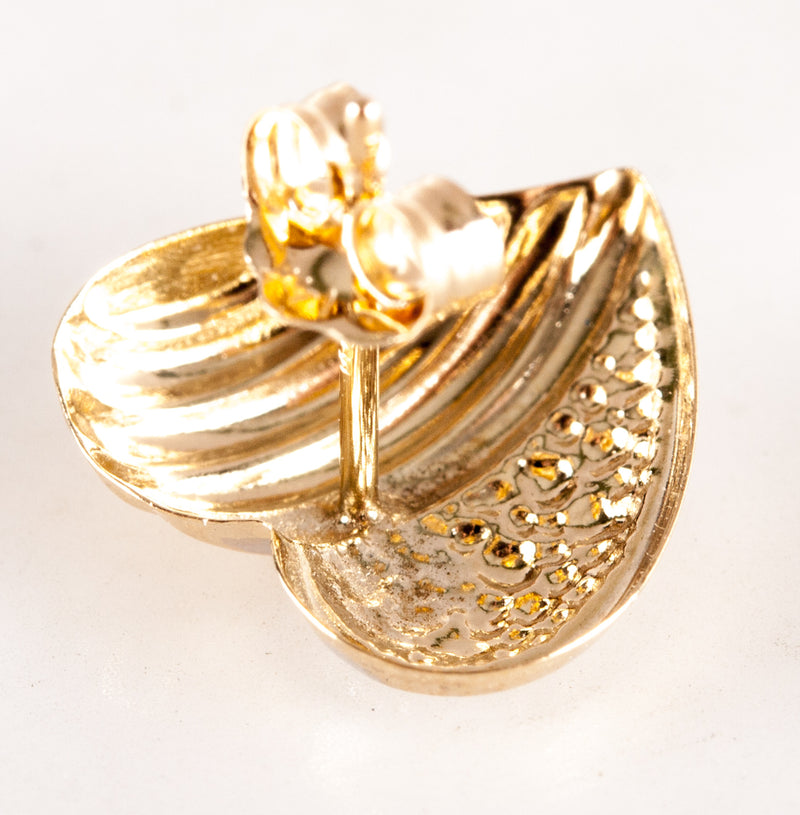 14k Yellow White Gold Two-Tone Heart Style Earrings W/ Butterfly Backs .55g