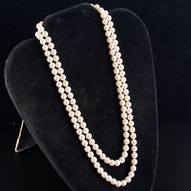 14k Yellow Gold Cultured Round Pearl Double Stranded Necklace 18" / 16.5" 50g
