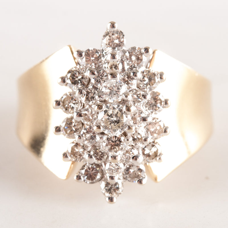14k Yellow White Gold Two-Tone Round Diamond Cluster Cocktail Ring .86ctw 6.78g