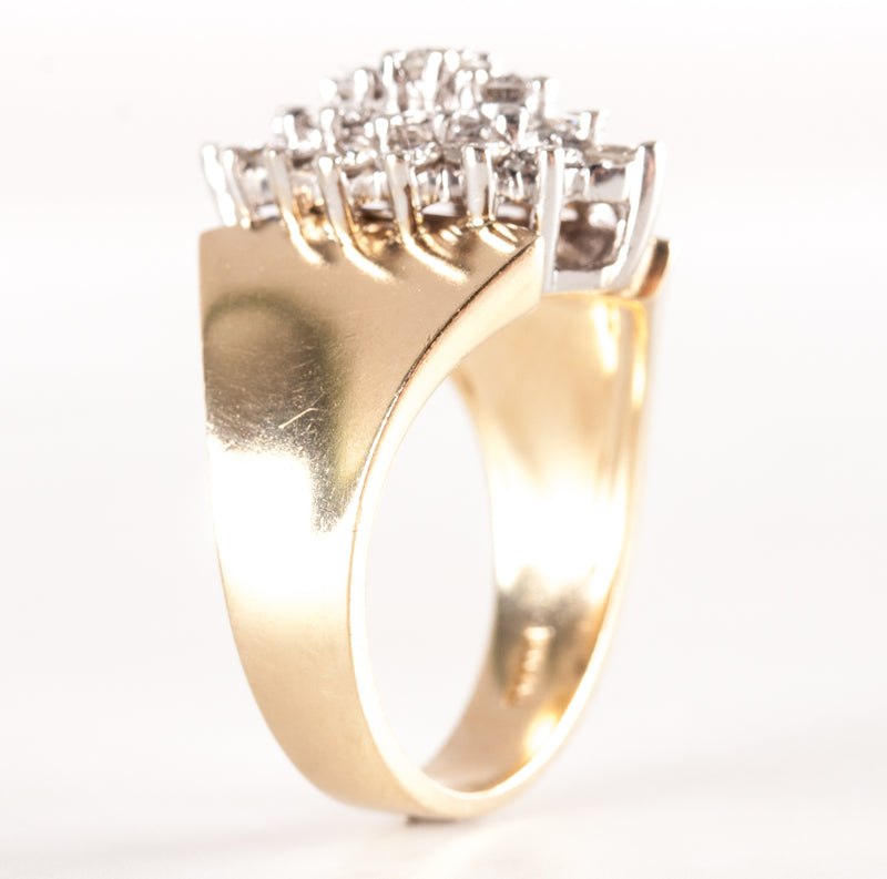 14k Yellow White Gold Two-Tone Round Diamond Cluster Cocktail Ring .86ctw 6.78g