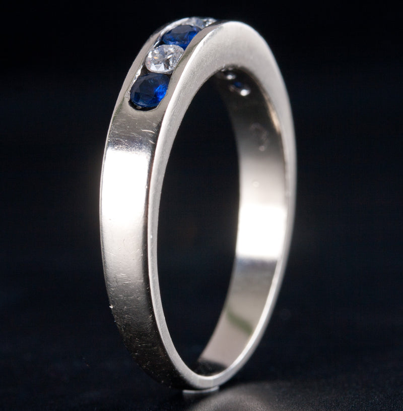 14k White Gold Round Sapphire Diamond Channel Set Style Ring .50ctw 4.55g