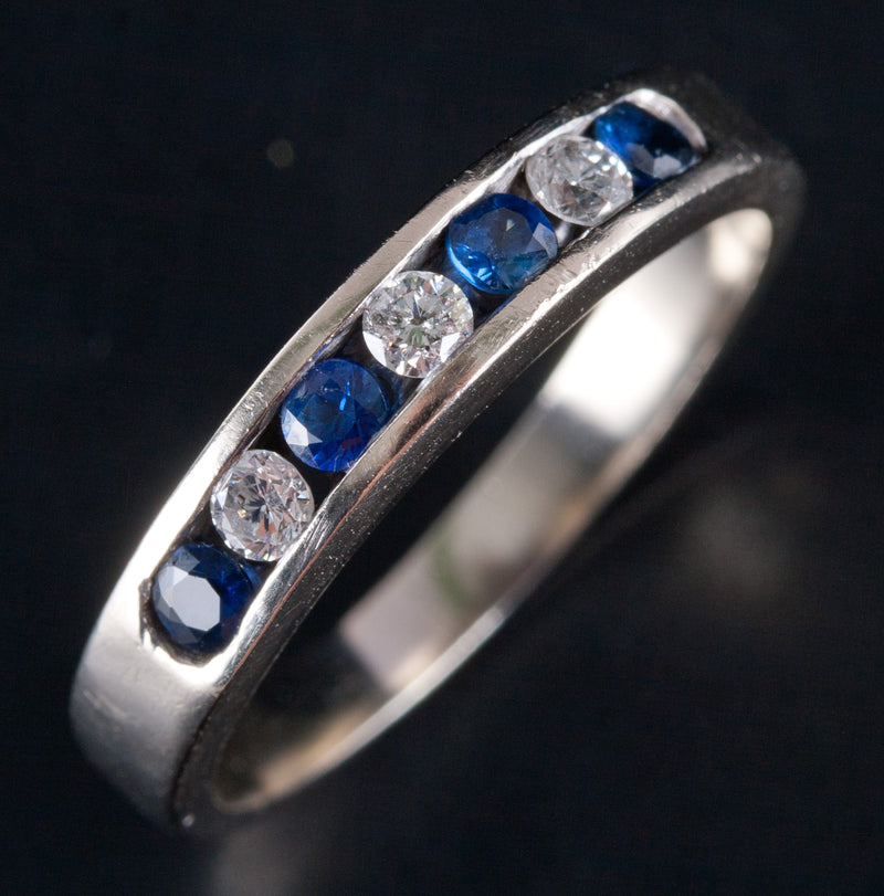 14k White Gold Round Sapphire Diamond Channel Set Style Ring .50ctw 4.55g