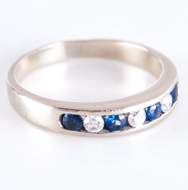 14k White Gold Round Sapphire Diamond Channel Set Style Ring .50ctw 4.55g