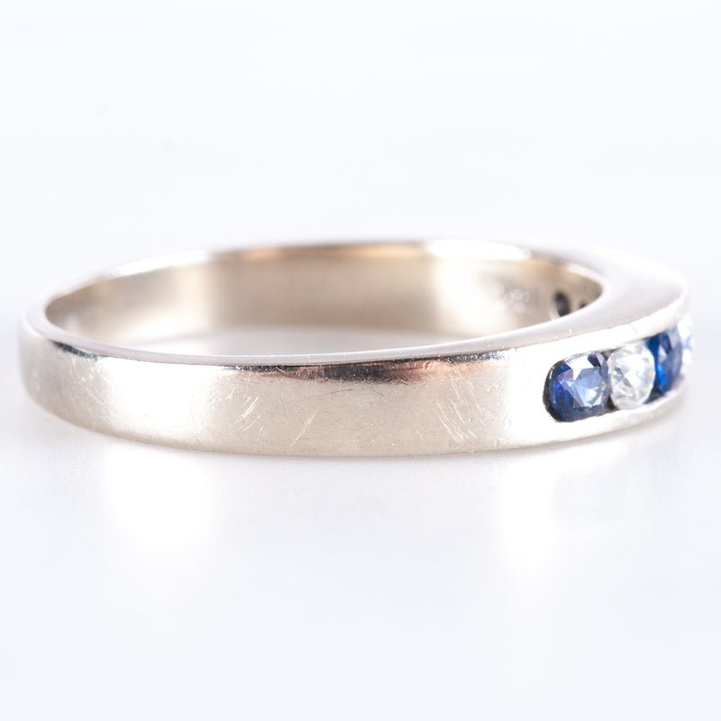 14k White Gold Round Sapphire Diamond Channel Set Style Ring .50ctw 4.55g
