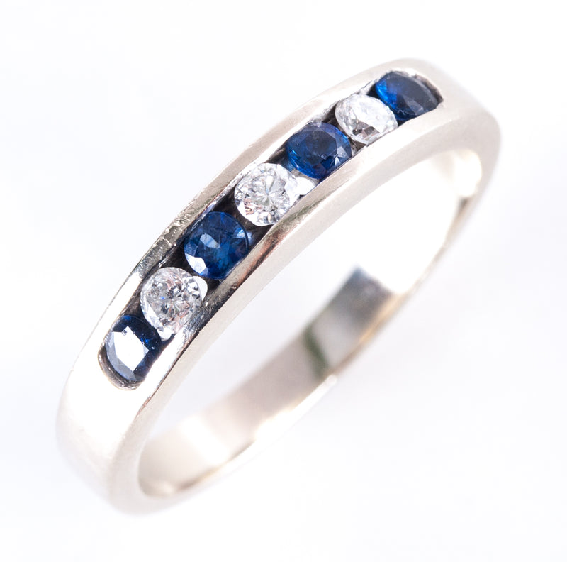 14k White Gold Round Sapphire Diamond Channel Set Style Ring .50ctw 4.55g