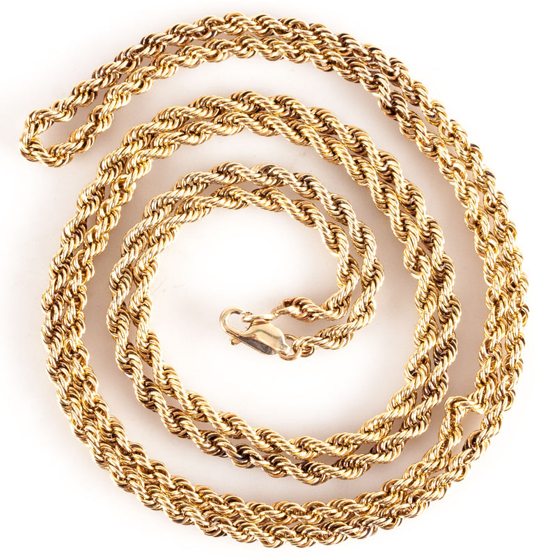 14k Yellow Gold Solid Rope Style Chain Necklace 25.4g 31.5" Length 3.1mm Width