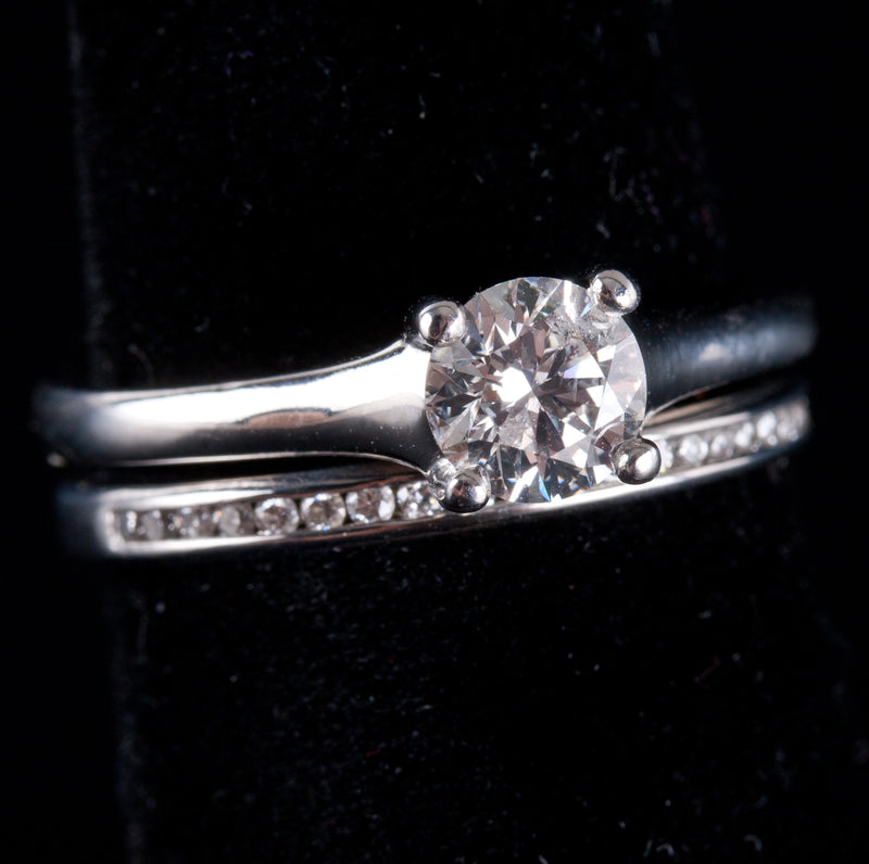 Platinum Round H SI2 Diamond Solitaire Engagement Wedding Ring Set .74ctw 8.25g