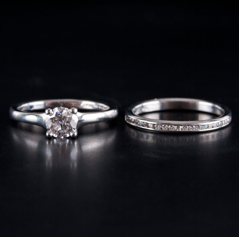 Platinum Round H SI2 Diamond Solitaire Engagement Wedding Ring Set .74ctw 8.25g
