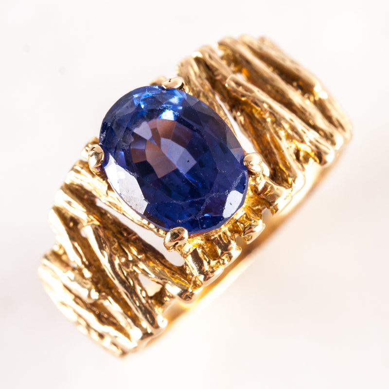 Vintage 1960's 14k Yellow Gold Oval Tanzanite Solitaire Cocktail Ring 2.04ctw