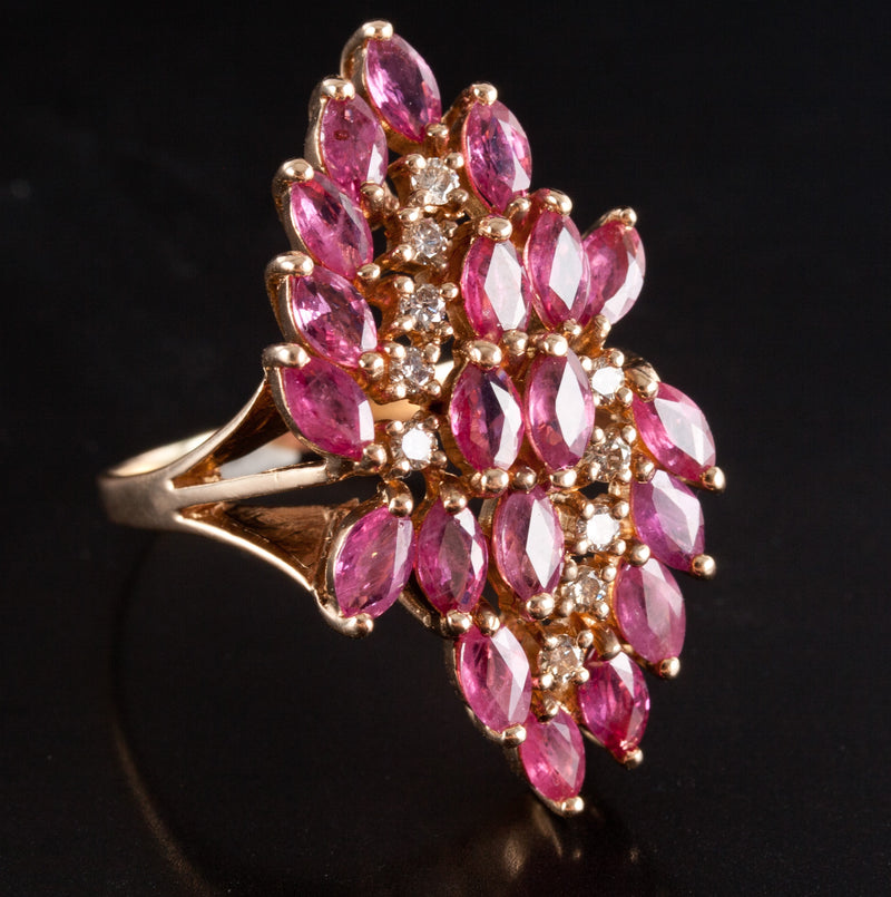 Vintage 1960's 14k Yellow Gold Ruby Diamond Cluster Cocktail Ring 5.20ctw 8.96g