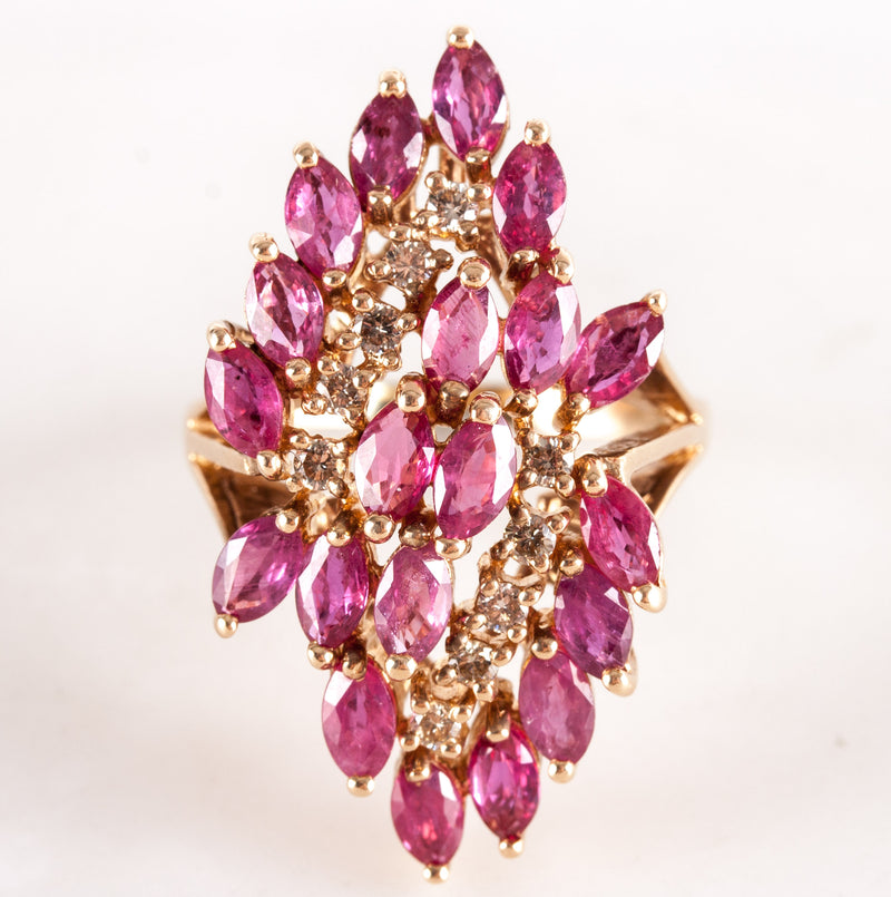 Vintage 1960's 14k Yellow Gold Ruby Diamond Cluster Cocktail Ring 5.20ctw 8.96g