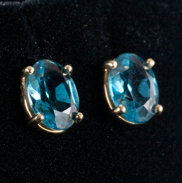 14k Yellow Gold Oval London Blue Topaz Solitaire Stud Earrings 2.24cw 1.10g