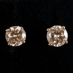 14k Yellow Gold Round Top Light Brown Diamond Solitaire Stud Earrings .50ctw