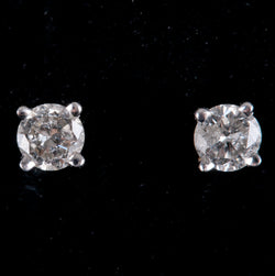 14k White Gold Round I I2 Diamond Solitaire Stud Earrings .20ctw .50g