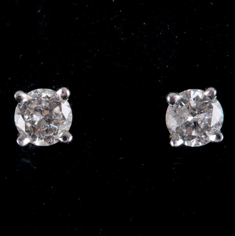 14k White Gold Round I I2 Diamond Solitaire Stud Earrings .20ctw .50g