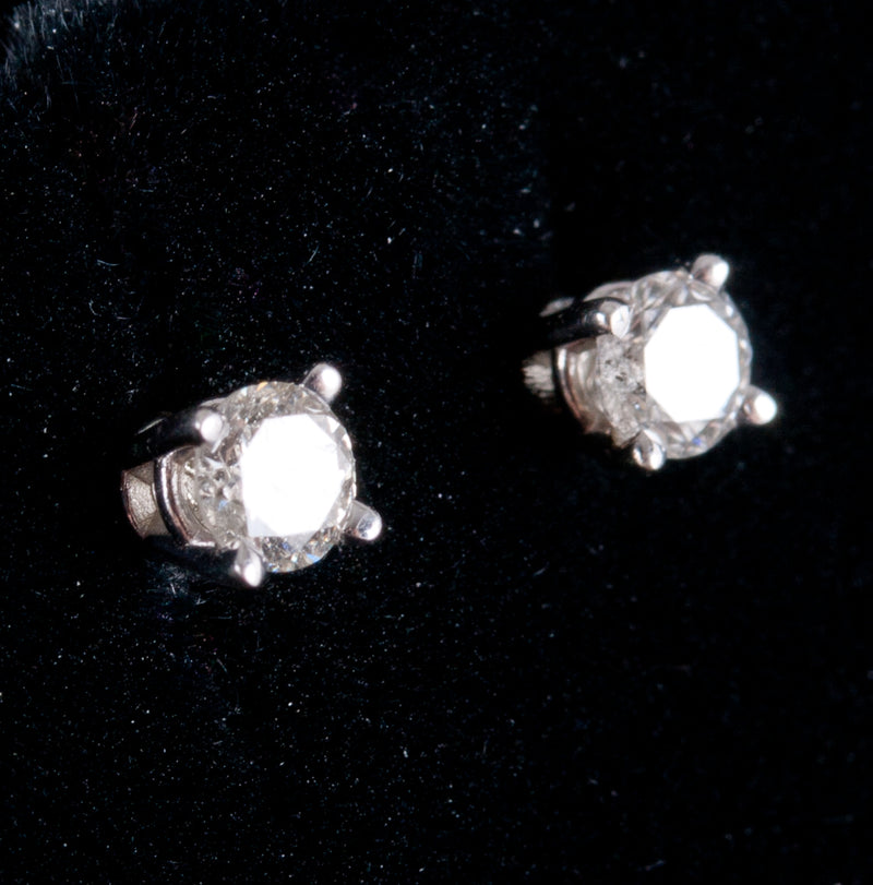 14k White Gold Round I I2 Diamond Solitaire Stud Earrings .20ctw .50g