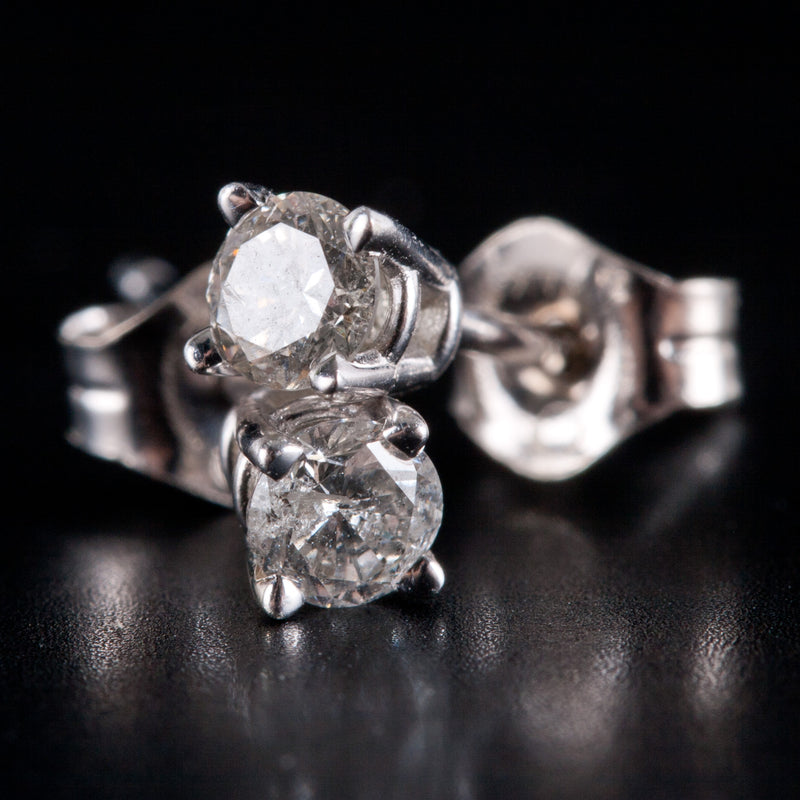 14k White Gold Round I I2 Diamond Solitaire Stud Earrings .20ctw .50g