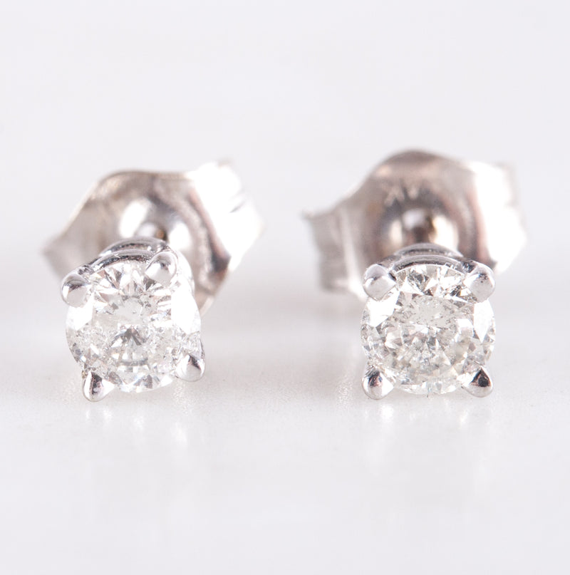 14k White Gold Round I I2 Diamond Solitaire Stud Earrings .20ctw .50g