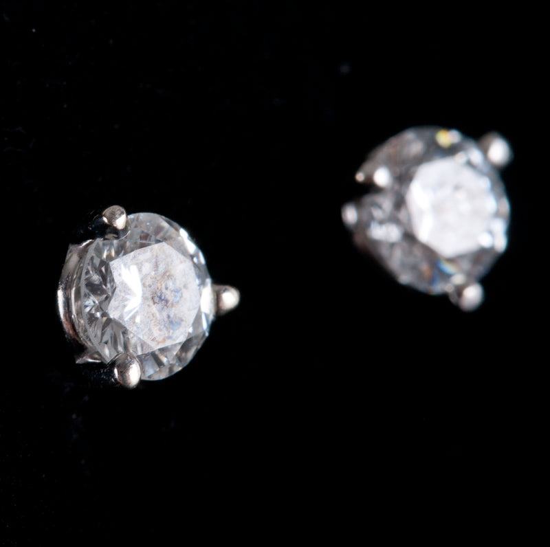 14k White Gold Round H I1 Diamond Solitaire Stud Earrings .36ctw .70g