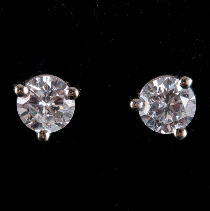 14k White Gold Round H SI2 Diamond Solitaire Stud Earrings .50ctw 1.1g