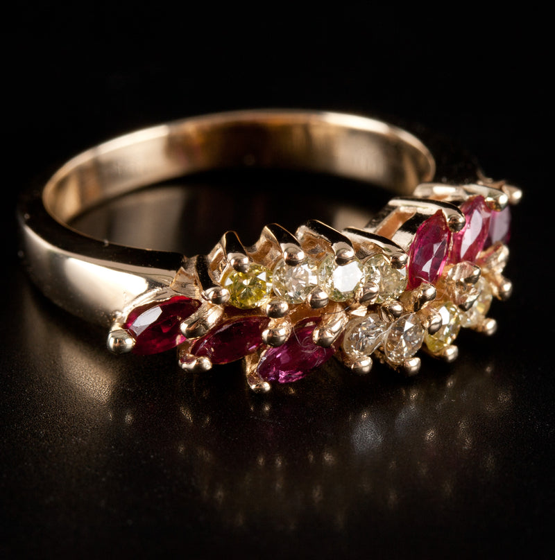 14k Yellow Gold Marquise Ruby Top Light Brown Diamond Cocktail Ring .72ctw 4.67g