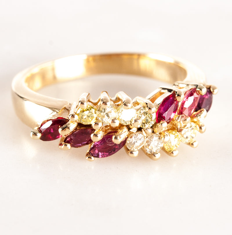 14k Yellow Gold Marquise Ruby Top Light Brown Diamond Cocktail Ring .72ctw 4.67g