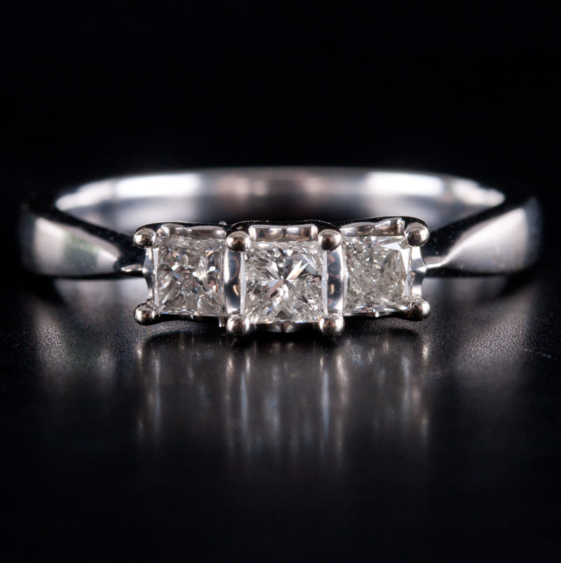 14k White Gold Princess I SI3 Diamond Three-Stone Engagement Ring .45ct 3.30g