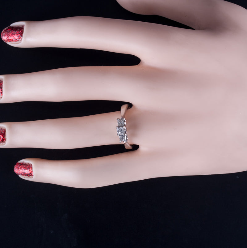 14k White Gold Princess I SI3 Diamond Three-Stone Engagement Ring .45ct 3.30g