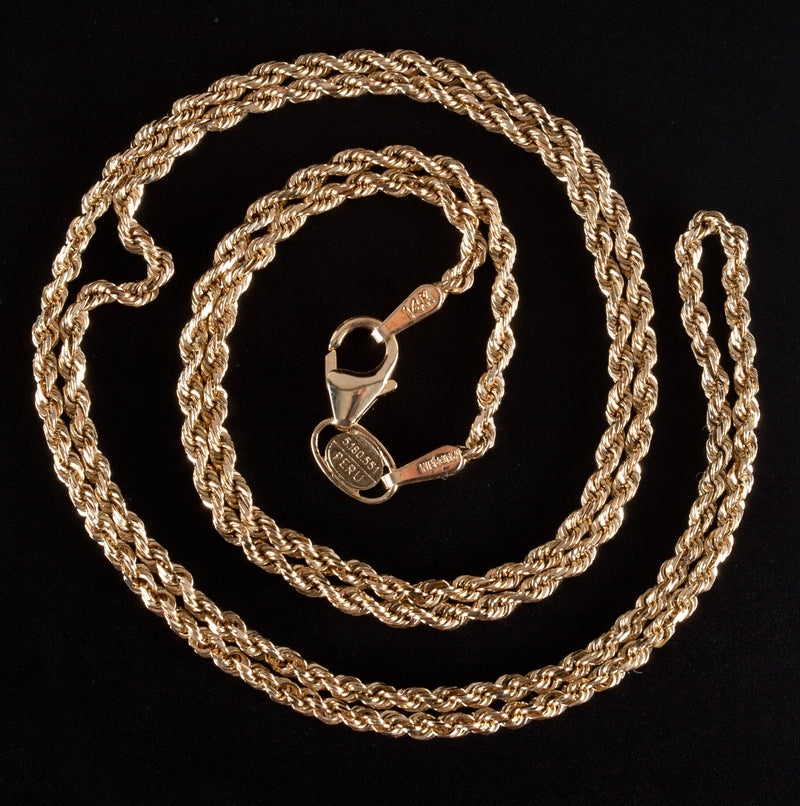14k Yellow Gold Solid Rope Style Chain Necklace 6.0g 20" Length 1.8mm Width