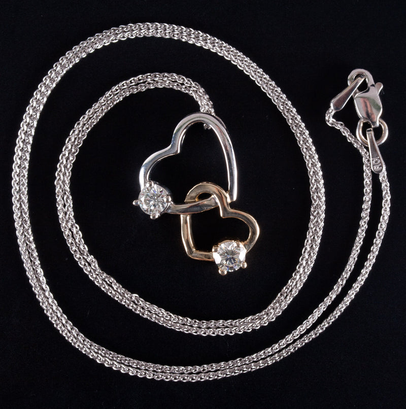14k White Yellow Gold Round Diamond Duel Heart Style Necklace .50ctw 20"