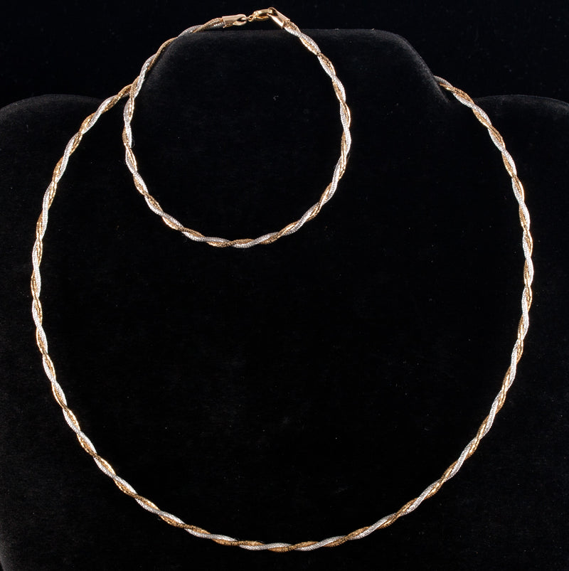 14k Yellow White Gold Two-Tone Italian Braided Style Necklace Bracelet Set 9.52g
