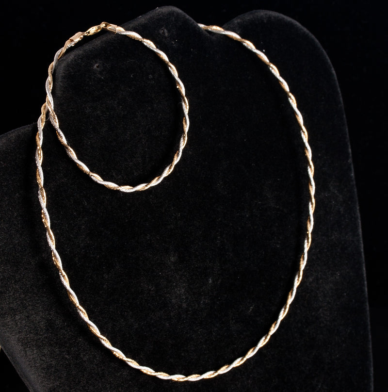 14k Yellow White Gold Two-Tone Italian Braided Style Necklace Bracelet Set 9.52g