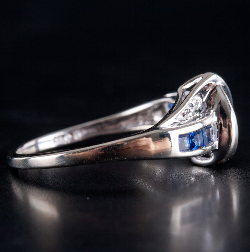 14k White Gold Trillion Lab-Created Sapphire & Natural Diamond Ring .765ctw