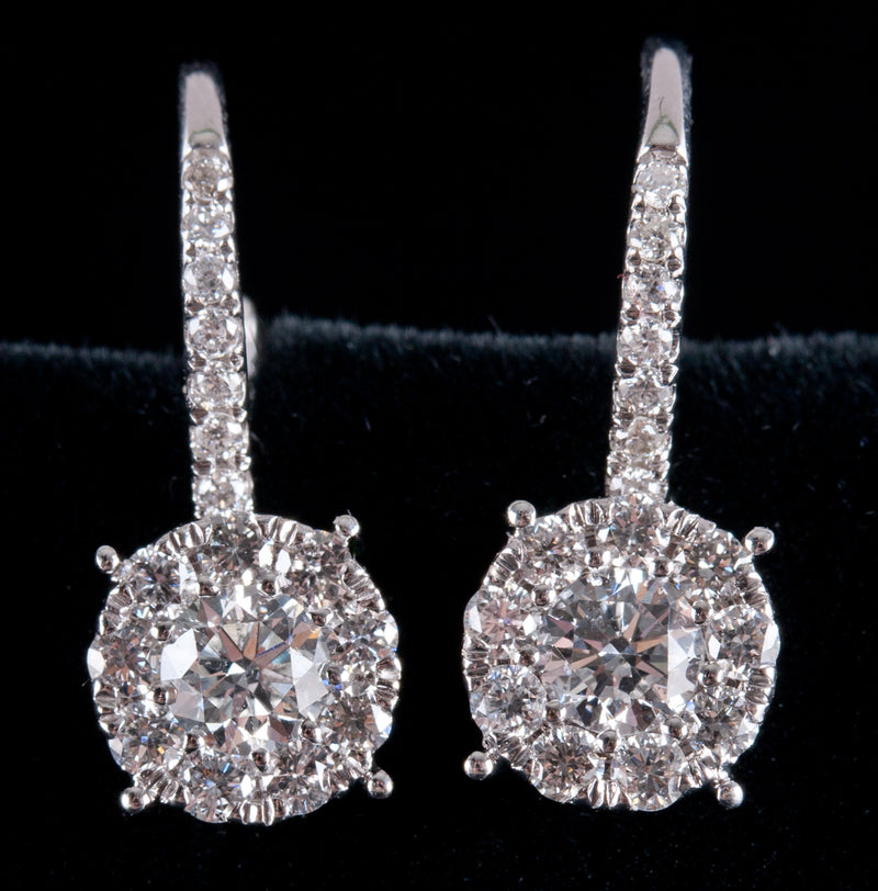 14k White Gold Round G SI1 Diamond Cluster Style Dangle Earrings .63ctw 1.90g