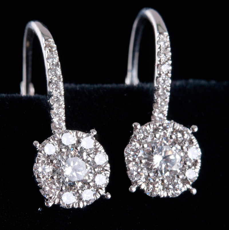14k White Gold Round G SI1 Diamond Cluster Style Dangle Earrings .63ctw 1.90g