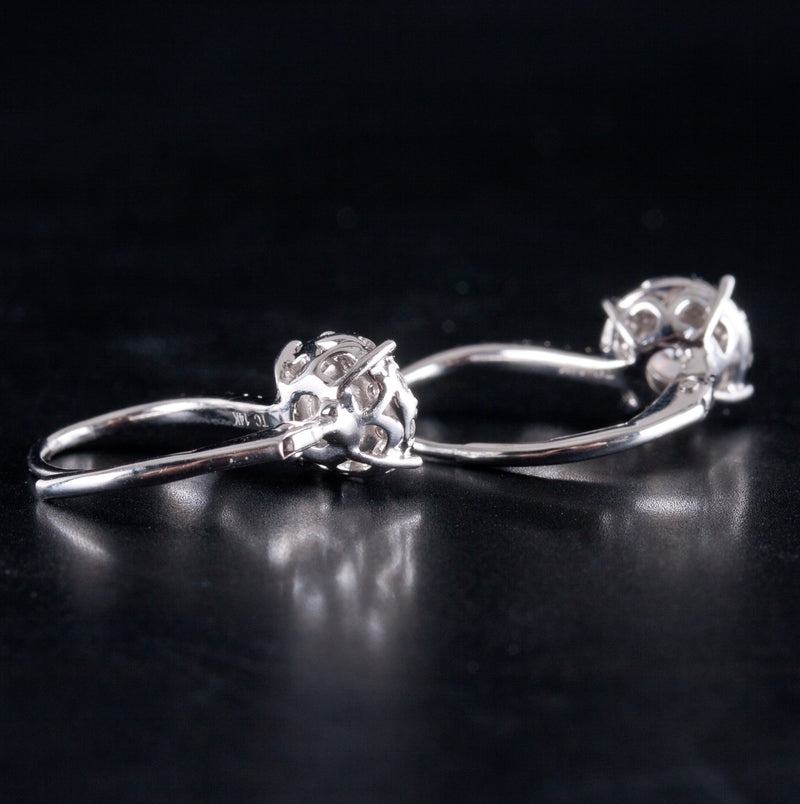 14k White Gold Round G SI1 Diamond Cluster Style Dangle Earrings .63ctw 1.90g