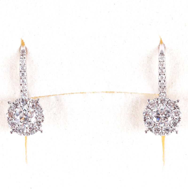 14k White Gold Round G SI1 Diamond Cluster Style Dangle Earrings .63ctw 1.90g