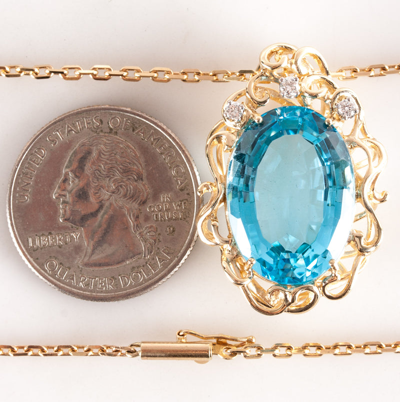 14k Yellow Gold Swiss Blue Topaz Diamond Necklace W/ 18" Chain 19.66ctw 18.75g