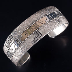 Sterling Silver 14k Yellow Gold Navajo Roderick & Marilyn Tenorio Cuff Bracelet