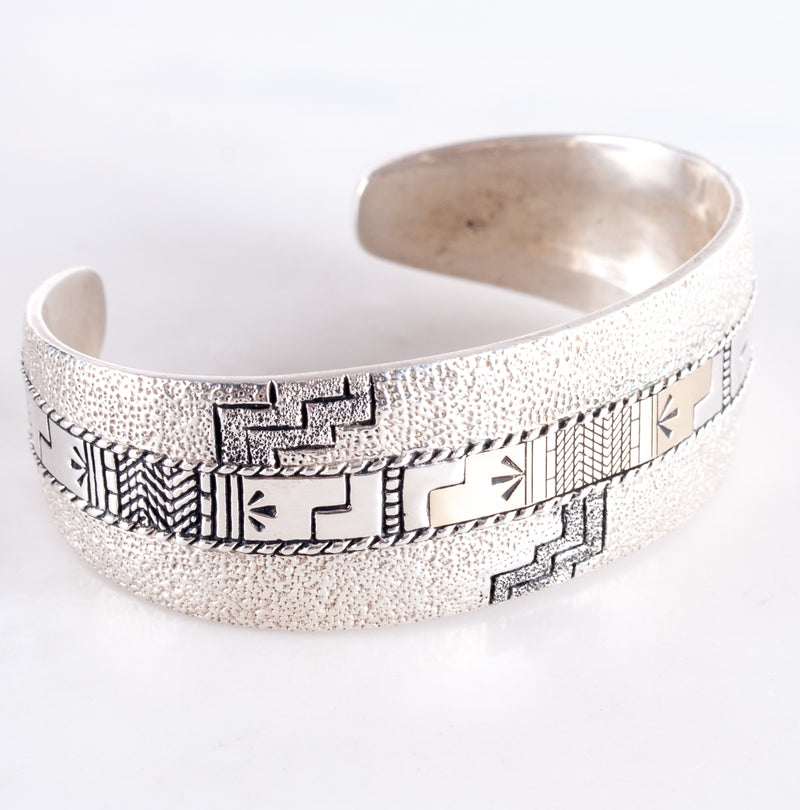 Sterling Silver 14k Yellow Gold Navajo Roderick & Marilyn Tenorio Cuff Bracelet