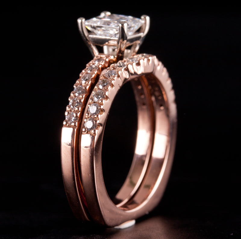14k Rose White Gold Princess H SI1 Diamond Engagement Wedding Ring Set 1.20ctw
