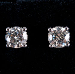 14k White Gold Round Diamond Solitaire Stud Earrings W/ Screw Backs .66ctw .85g