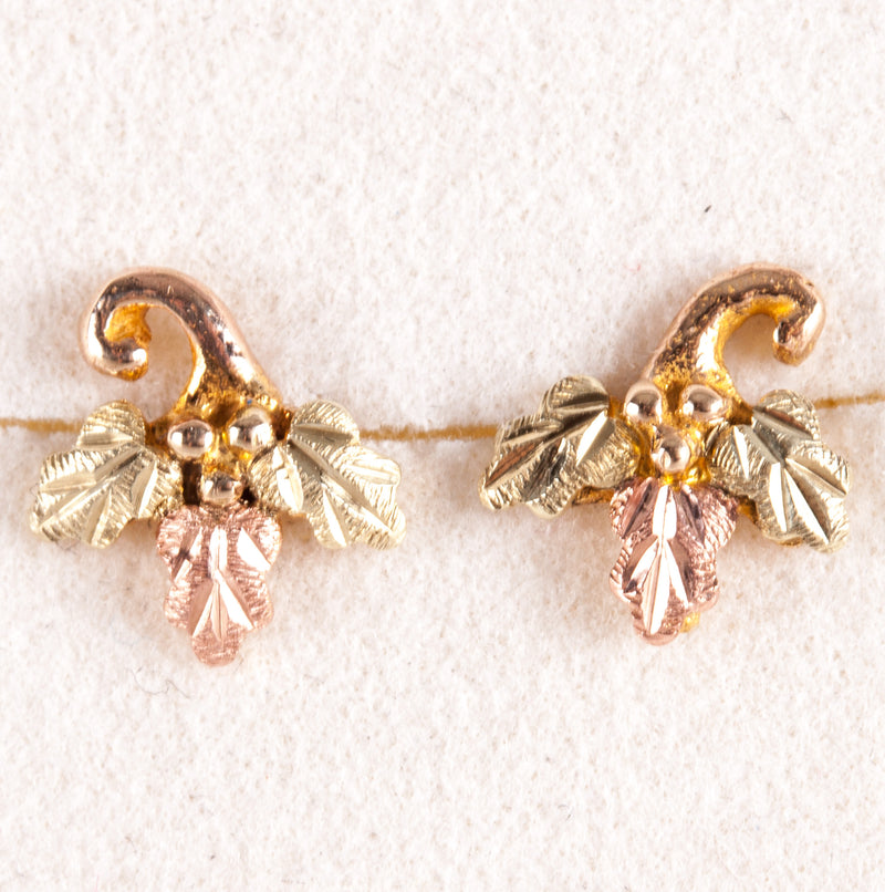 10k Black Hills Gold Tri-Color Floral Stud Earrings W/ Butterfly Backs .94g