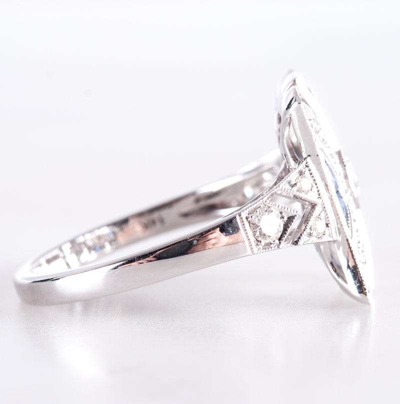 14k White Gold Sapphire & Diamond Vintage Inspired Cluster Ring .72ctw 3.5g